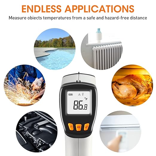 XRCLIF Infrared Thermometer Gun -581112, Laser Thermometer Temperature Gun with LCD Display, Ideal for Cooking, BBQ, Oven, Adjustable Emissivity