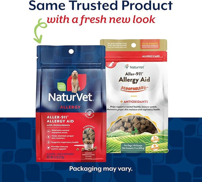 NaturVet Scoopables Aller-911 Dog Allergy Support Vitamins - Supports Immunity & Seasonal Allergies in Dogs - Hickory Smoked Bacon Flavored Pet Health Supplement | 11oz Bag