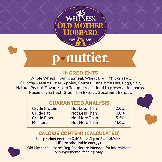 Old Mother Hubbard Wellness P-Nuttier Dog Biscuits, Natural, Training Treats, Peanut Butter Flavor, Small Size, (20 Ounce Bag) (Pack of 2)
