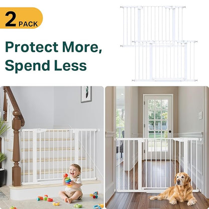 Cumbor 48" Auto Close Baby Gate & Cumbor 2 Pack 48" Dog Gate, Durable Child Gate for Stairs, Doorways, Easy Walk Thru Dog Gate for House for Doorways