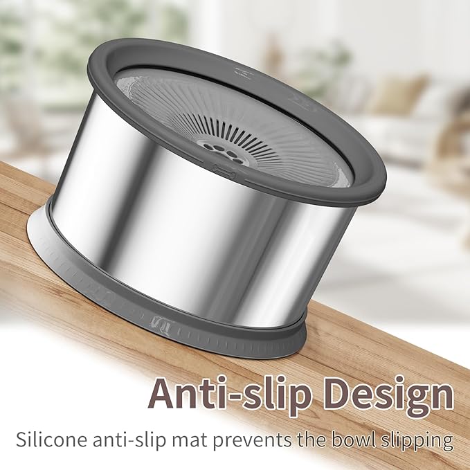 4.5L Dog Water Bowl No Spill 1.2 Gallon Stainless Steel Water Bowl for Dogs 150oz No Mess Slow Water Feeder with Anti-Slip Mat for Messy Drinkers 4.5L+2 Filters