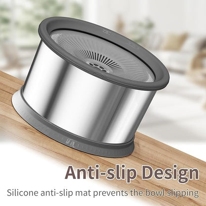 4.5L Dog Water Bowl No Spill 1.2 Gallon Stainless Steel Water Bowl for Dogs 150oz No Mess Slow Water Feeder with Anti-Slip Mat for Messy Drinkers 4.5L+2 Filters