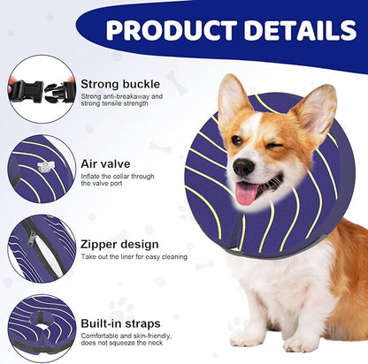 Adjustable Inflatable Dog Cone Collar for Surgery Recovery, Soft Cone for Dogs & Cats, Portable & Washable Dog Donut Collar, Large Cat Cone E Collar (Indigo XL)