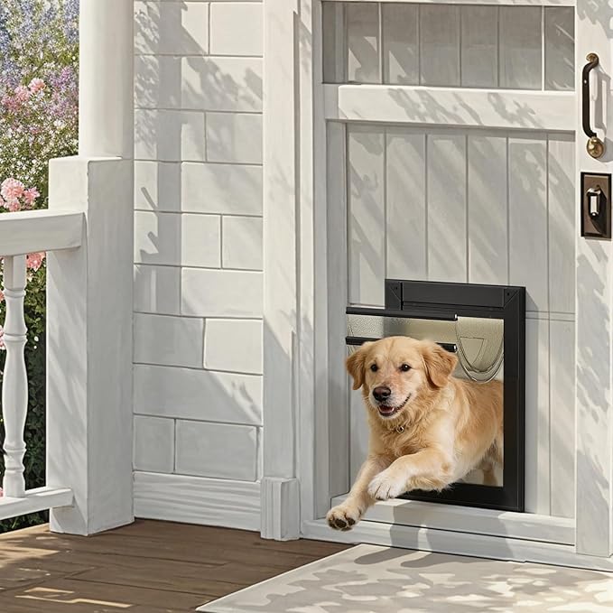 MAVRICFLEX Heavy Duty Dog Door for X-Large Dogs Up to 220LBS, Aluminum Frame Dog Door with Double Sliding Panel and 2 Soft Flaps, Easy to Install, Extra-Large, Black