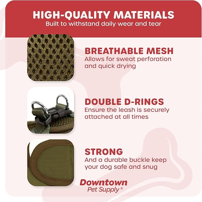 Downtown Pet Supply Step in Dog Harness for Small Dogs No Pull, Medium, Hunter Green - Adjustable Harness with Padded Mesh Fabric and Reflective Trim - Buckle Strap Harness for Dogs