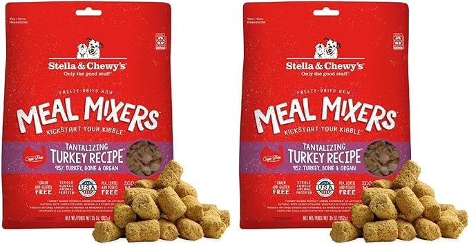 Stella & Chewy's Freeze-Dried Raw Tantalizing Turkey Meal Mixers- Dog Food Topper and Mixer - Made with 95% Cage-Free Turkey, Organs & Bone - Perfect for Picky Eaters - Grain-Free - 35 oz (Pack of 2)