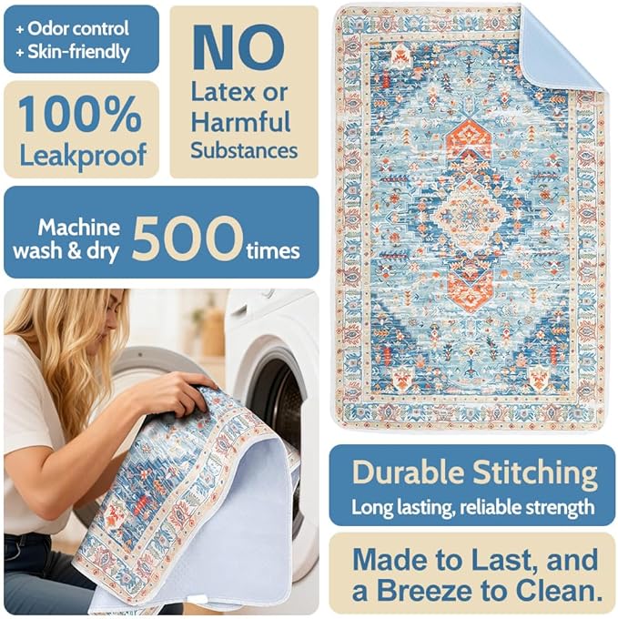 Washable Pee Pads for Dogs 2 Pack Reusable Puppy Training Pads 36"x36" Super Absorbent Waterproof Dog Training Pads, Non-Slip Potty Pads Whelping Pads Litter Mat Pet Supplies - Blue/Mix