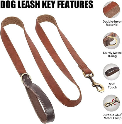 Didog PU Leather Dog Leash for Small Dogs 4.5ft, Soft Padded Handle Dog Leashes for Medium Size, Walking and Training Leashes Faux Leather for Large Pet,Reddish Brown