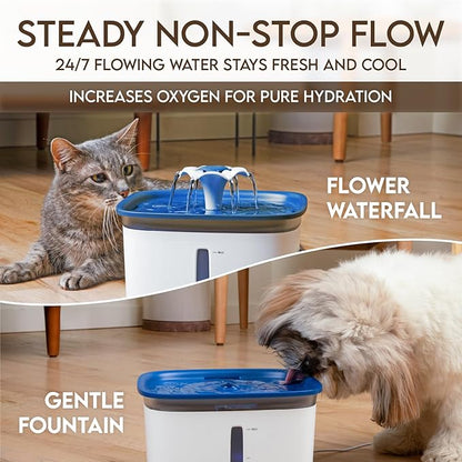 Veken Innovation Award Winner 95oz/2.8L Pet Fountain, Automatic Cat Water Fountain Dog Water Dispenser with 6 Replacement Filters & Silicone Mat for Cats, Dogs (Blue, Plastic)