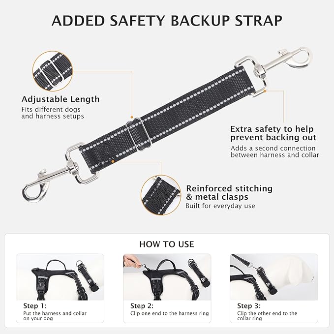 IEUUMLER No Pull Dog Harness, Reflective Front Clip Vest with Leash,Safety Belt and Backup Safety Strap, Adjustable Easy Control Handle,Air Tag Dog Collar for Small Medium Large Dogs EU021 (Black, XS)