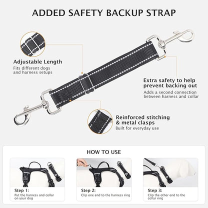 IEUUMLER No Pull Dog Harness, Reflective Front Clip Vest with Leash,Safety Belt and Backup Safety Strap, Adjustable Easy Control Handle,Air Tag Dog Collar for Small Medium Large Dogs EU021 (Black, XS)