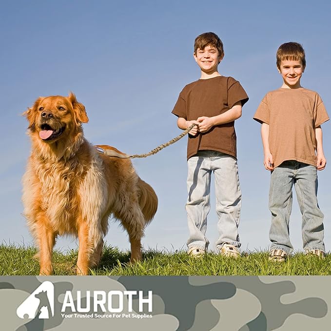 AUROTH Heavy Duty Bungee Dog Leash for Large Breed Dogs, No Pull for Shock Absorption with Car Seat Belt, 2 Padded Handles 4.5Foot 6Foot Training Dog Leash Army Yellow