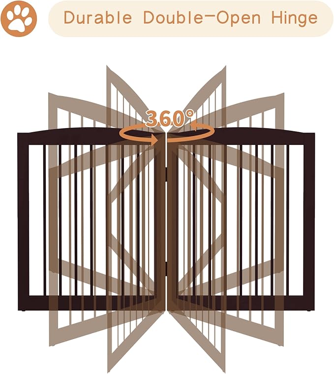PUPETPO Freestanding Pet Gate for Dogs, Foldable Wooden Dog Gate for House, Indoor Dog Gate for Stair, Doorway, Gates for Dogs Indoor, 80 Inch Wide, 4 Panels 24",Brown