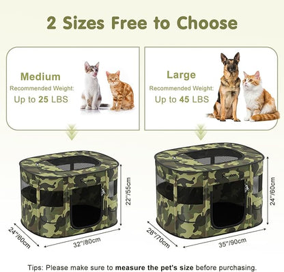 Dog Playpen, Portable Pet Cat PlayPen, 600D Oxford Dog Kennel Tent Crate, Waterproof&Breathable, Indoor Outdoor Travel Camping for Medium/Large Breed with Carrying Case+Bowl(L), Black Camouflage