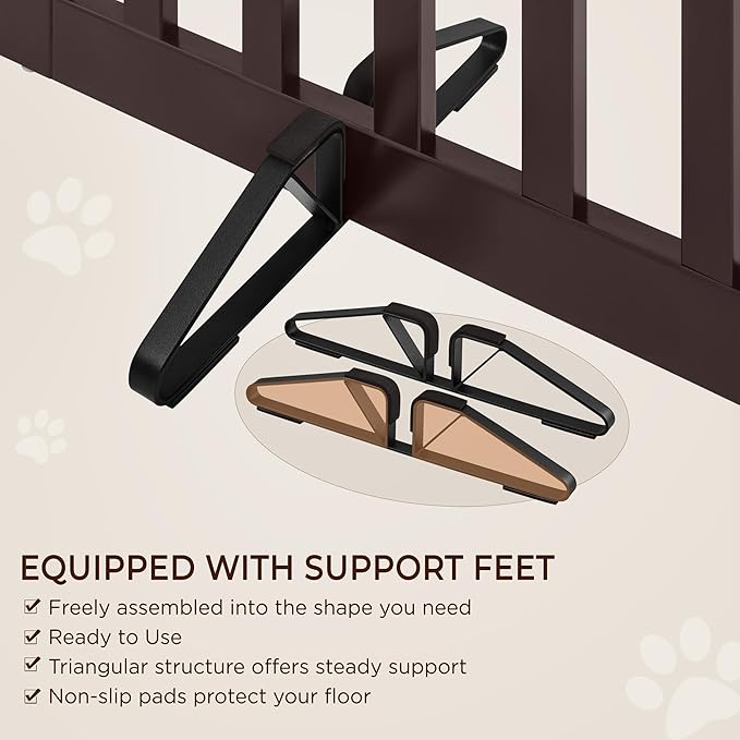 Yaheetech 24" H Freestanding Pet Gate for Dogs Wooden Dog Gates for Hallway, Doorway Collapsible Indoor Pet Fence with Support Feet Stair Barrier 4 Panels Fence Espresso