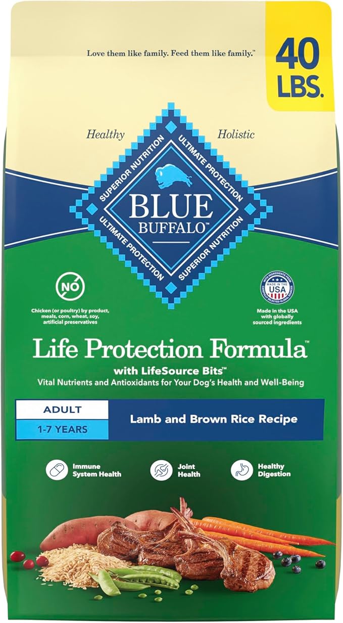Blue Buffalo Life Protection Formula, Adult Dry Dog Food, Made with Natural Ingredients, Lamb & Brown Rice, 40lb Bag