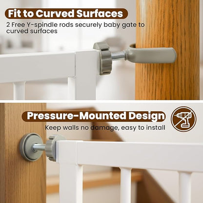 Baby Gate with Door, 26-40" Auto Close Dog Gate Indoor for Stairs Doorways, Easy Install Pressure Mounted Pet Gate, Easy Walk Through Child Safety Gate for the House, White
