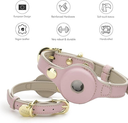 NINA WOOF Cupertino Dog Collars, Harnesses & Leashes Made from Vegan Leather with Dog Tracker Device Holder Adjustable Dog Collar (Extra Small (Neck: 9x12), Pink)