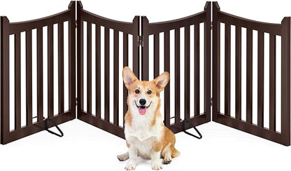 Yaheetech 24" H Freestanding Pet Gate for Dogs Wooden Dog Gates for Hallway, Doorway Collapsible Indoor Pet Fence with Support Feet Stair Barrier 4 Panels Fence Espresso