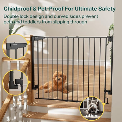 Cumbor 34" Extra Tall No Bottom Bar Baby Gate for Stairs, Wall Mounted Dog Gate Indoor for Larger Pets, Expandable 29.2-43" Safety Gate for Doorways, Wide Walk Thru Door for Easy Access (Black)