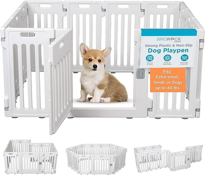 BIRDROCK HOME Pet Playpen with Door | 12 Panel | Strong Plastic | Puppy Safety Fence Pen Playpen | Non-Slip and Secure Dog Gate | White