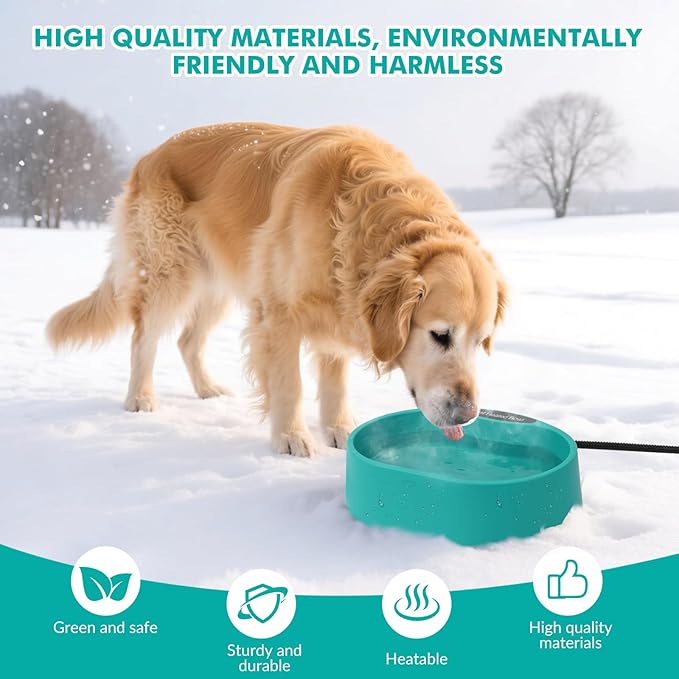 125 OZ/3.7L Heated Water Bowl, Large Heated Dog Bowls for Outside, Safety Listed Heated Pet Bowl with Anti-Chew Cord for Dog, Chicken,Duck,Cat Drinking Water in Winter, Anti-Slip Base