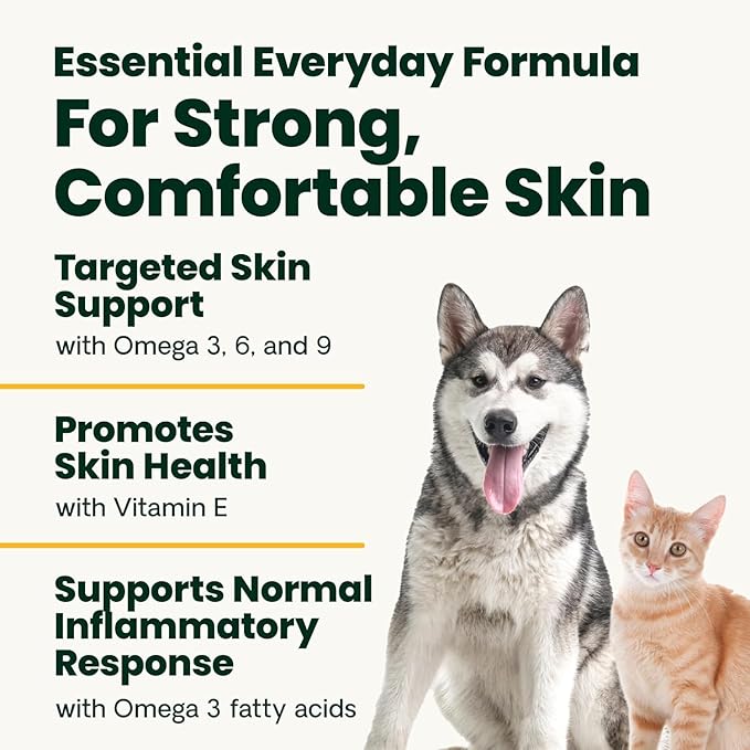 VetriScience Omega Healthy Skin and Coat Capsules, 3,6,9 Fish Oil Supplement for Dogs and Cats, Reduce Shedding, Over 750 mg Omega Fatty Acids per Capsule, Gel Caps, 90 Count