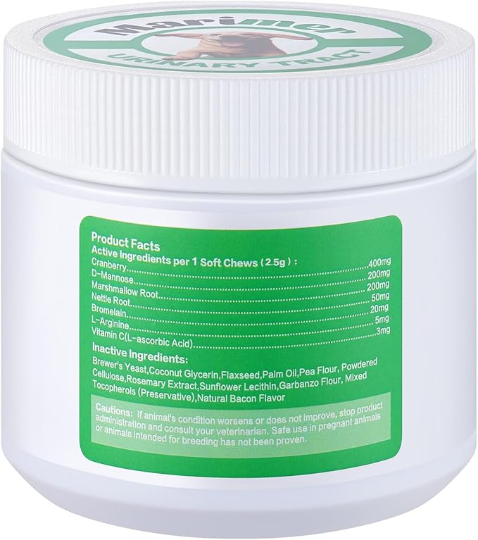 MARIMER Urinary Tract Support for Dogs – Cranberry, D-Mannose, Marshmallow Root & Vitamin C – Soft Chews for Bladder & Kidney Health – Chicken Flavor – 100 Count – for Dogs