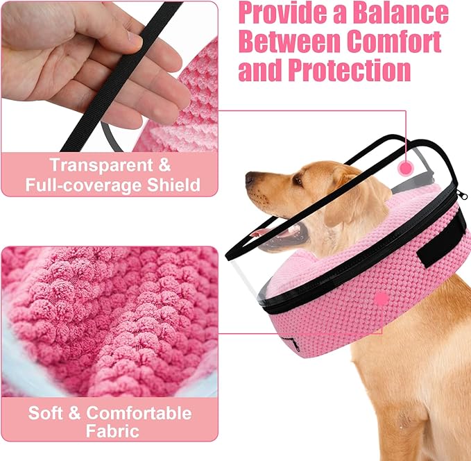 2-in-1 Soft Inflatable Dog Cone Collar Alternative with Enhanced Anti-Licking Guard Shield, Dog Donut Collar After Surgery, Adjustable Recovery Cones for Large Medium Dogs and Cats(Pink, L)