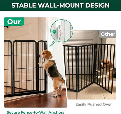FXW Dog Gate Extra Wide Designed for Indoor Use, Adjustable Width Up to 83-inch Wide (32" H 3 Wire Panels for Small and Medium Dogs), Black