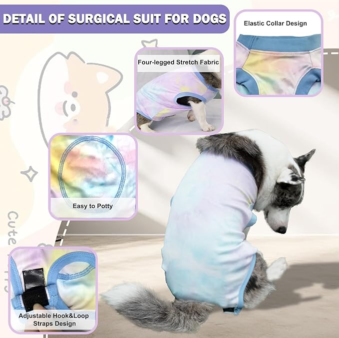 Dog Surgery Recovery Suit, Surgical Recovery Suit for Dog Male Neuter, Female Spay Shirt, Cone Alternative Pet Surgical Onesie Post Surgery Bodysuit, Tie-dye Light Blue, X-Large