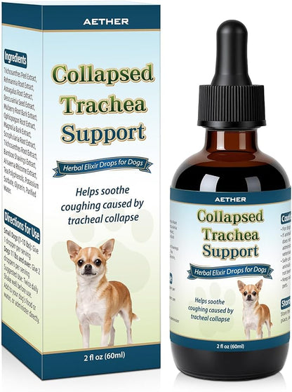 Collapsed Trachea Support for Dogs, Support Tracheal & Respiratory Health, Trachea Cough Elixir, Airway & Throat Comfort Drops for Small Breeds, Dogs Dry Hacking Cough Relief, Herbal Formula 2 fl oz