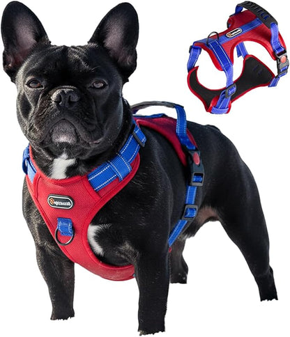 Tactical Dog Harness for Large Medium Dogs No Pull Adjustable Pet Vest with Reflective Straps Front & Back Clips Handle for Hiking Walking Hunting– 4 Sizes with or Without Leash (RED, S)