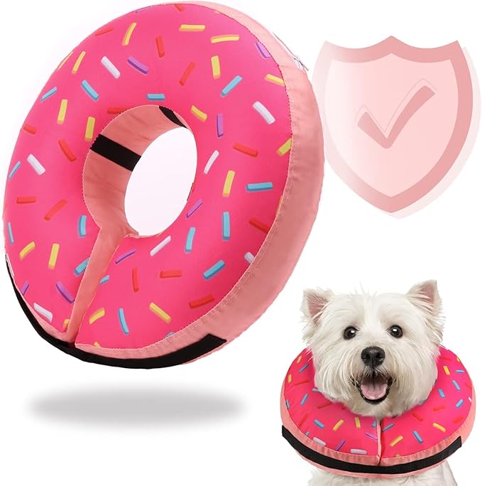 Inflatable Soft Dog Cone Collar for Small Medium Large Dogs & Cats Alternative After Surgery, Blow Up Pet Donut Neck Prevent from Biting Scratching, Comfy Adjustable Recovery Pillow