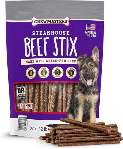 Chewmasters Beef Stix – Grass-Fed, Grain-Free, All-Natural High-Protein Dog Chews for Training & Rewards, Healthy Treats for All Breeds, Made in USA, 2lb Bag