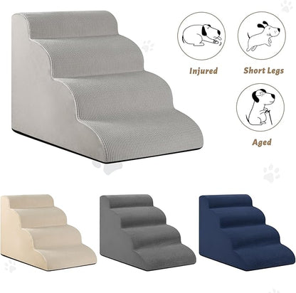 Aodisman 4-Step Dog Stairs and Ramp for Beds or Couches,Non-Slip Sturdy Pet Steps for Small Dogs and Cats,17.4" H,Light Grey