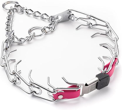 Herm Sprenger Chrome Plated Steel Dog Collar with Quick Release ClicLock Buckle O-Ring Biothane Insert Training Collar Made in Germany (Passionfruit Pink, 25in x 4.0mm(Neck Size up to21-22in))