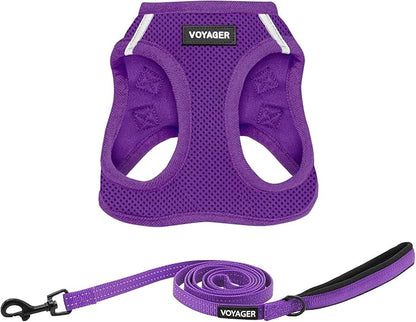 Best Pet Supplies Voyager Step-in Air All Weather Mesh Harness and Reflective Dog 5ft Leash Combo with Neoprene Handle, for Small, Medium and Large Breed Puppies - Set (Purple), XX-Small