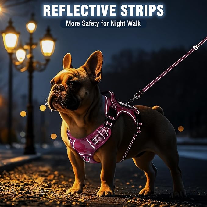 Tactical Dog Harness and Leash Set Small Sized Dog,Heavy Duty No Pull Service Dog Vest and 10 Patches with Dog Seat Belt,Reflective Pet Harness for Training Walking Hiking Camo Pink S