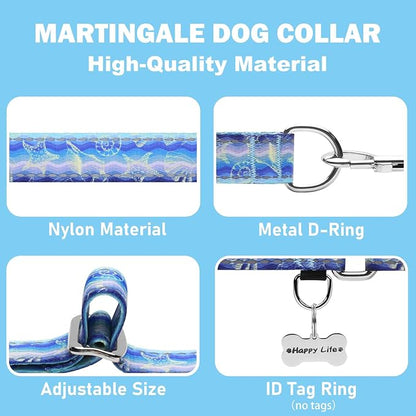 Reflective Martingale Collar for Dogs Nylon Training Collar with No Buckle, No Pull Adjustable Dog Collar for Large Dogs（Blue Starfish，L）