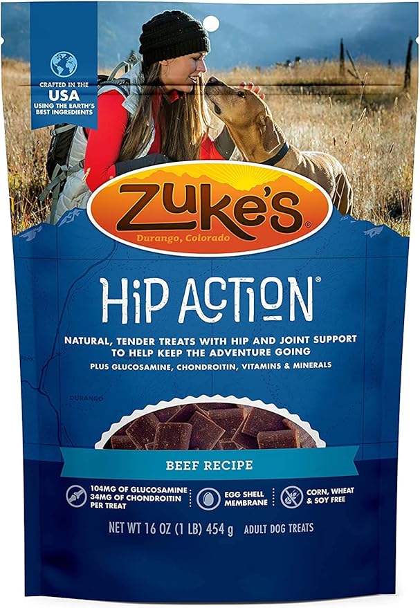 Pet Faves 3 Pack Zuke Hip Action Hip & Joint Support Treats for Dogs 3 Flavor: (1) Roasted Beef Recipe, (1) Fresh Peanut Butter Formula, and (1) Roasted Chicken Recipe (16oz Each) with 10ct Wipes