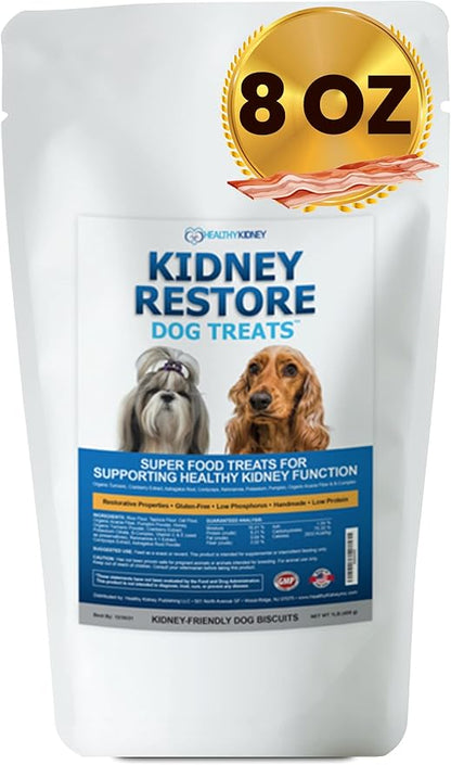 Kidney Restore Bacon Dog Treats 8oz for Canine Kidney Support. Renal Treats for Any Kidney Dog Diet