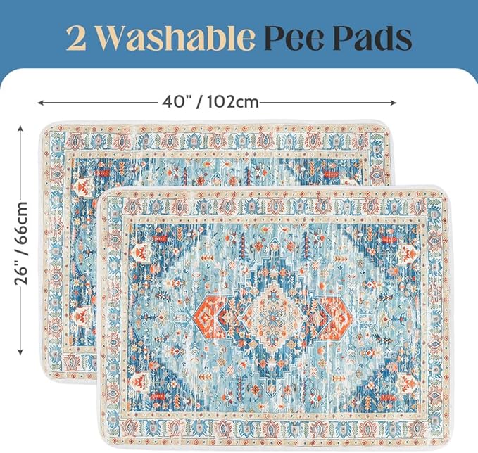 Washable Pee Pads for Dogs 2 Pack Reusable Puppy Training Pads 40"x26" Super Absorbent Waterproof Dog Training Pads, Non-Slip Potty Pads Whelping Pads Litter Mat Pet Supplies - Blue/Mix
