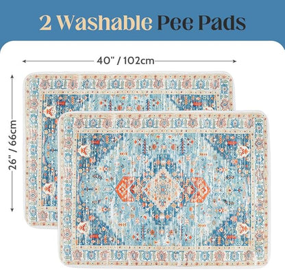 Washable Pee Pads for Dogs 2 Pack Reusable Puppy Training Pads 40"x26" Super Absorbent Waterproof Dog Training Pads, Non-Slip Potty Pads Whelping Pads Litter Mat Pet Supplies - Blue/Mix