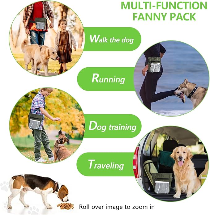kissleaf Dog Treat Pouches for Pet Training with Magnetic Closure Treat Pouches for Pet Training,Large Dog Treat Training Pouch and Dog Clicker,Training Treat Pouch Built-in Poop Bag Dispenser-Green