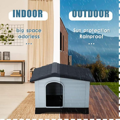 BestPet Dog House Indoor Outdoor Insulated Kennel Durable Plastic Dog House for Small Medium Large Dogs Weather & Water Resistant Pet Crate with Air Vents and Elevated Floor