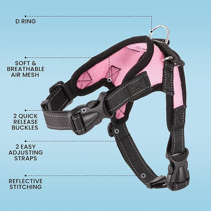 No Pull Reflective Adjustable Dog Harness with Handle- Comfortable Soft All Weather Mesh, Easy On Puppy Harness for Small Medium and Large Dogs (Pink) X-Large
