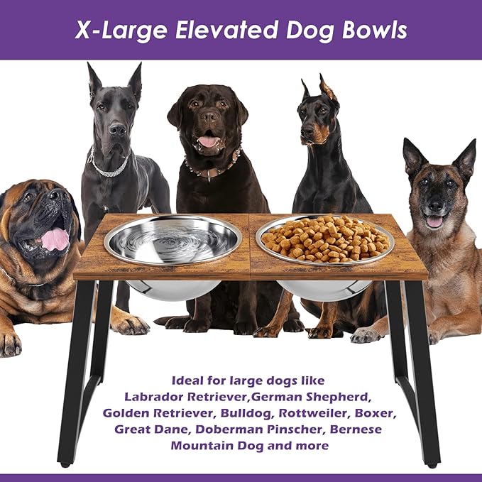 Elevated Dog Bowls for X-Large Dogs with Spill Proof Mat 2 X-Large 3000ML(13CUPS) Stainless Steel Dog Bowls, 16.5" Tall Raised Dog Bowl Stand,Dog Food & Water Bowls for Large, Extra Large Dogs