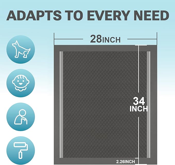CLEAN SPACES Charcoal Puppy Pads Extra Large, Disposable Pee Pads for Dogs / Wee Wee Pads / Potty Training Pads, Underpads with Activated Carbon to Eliminate Odor, 28"x34" 50 Count