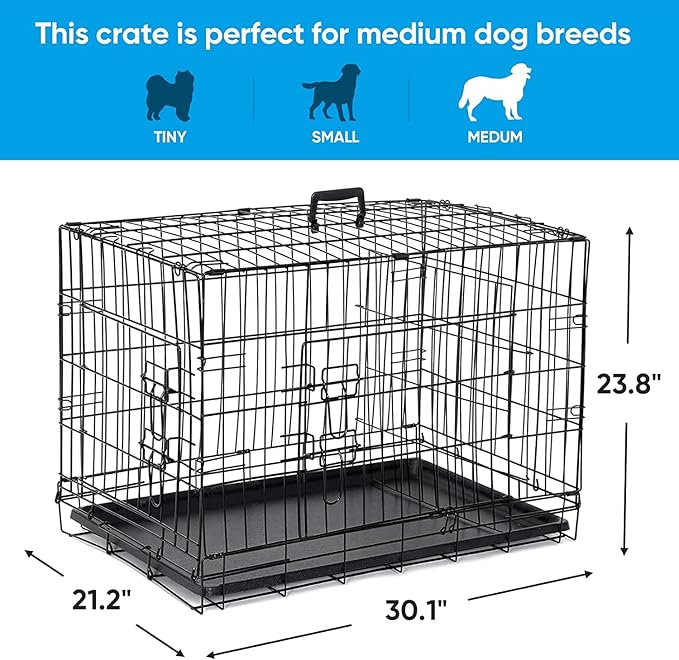 ZENY 30/36/42 inch Dog Crate Double Door Folding Metal Dog or Pet Crate Kennel with Tray and Handle